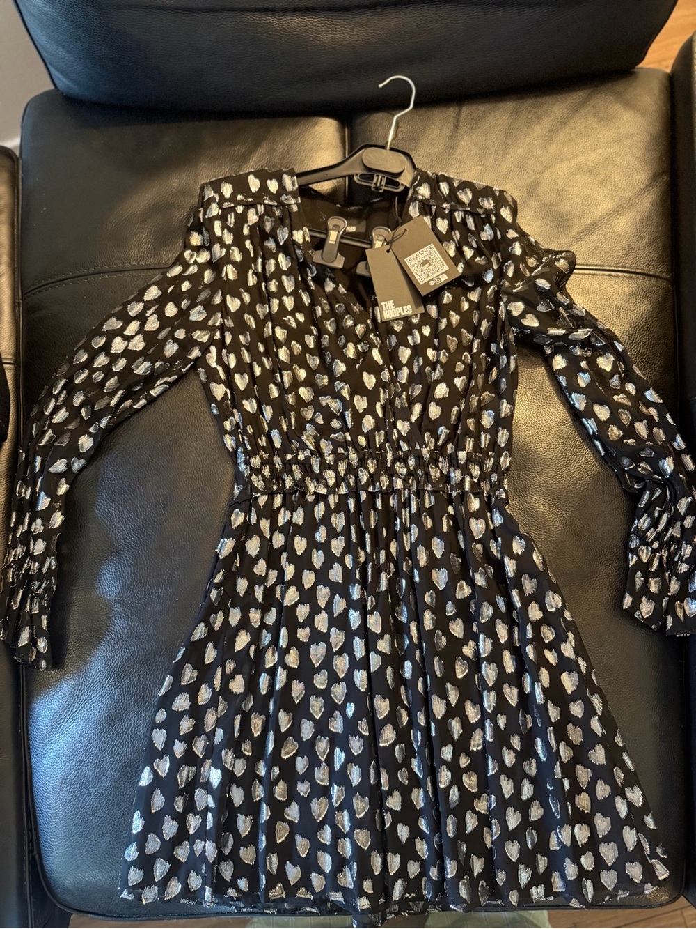 The Kooples Black Mini Dress with Silver Heart Print